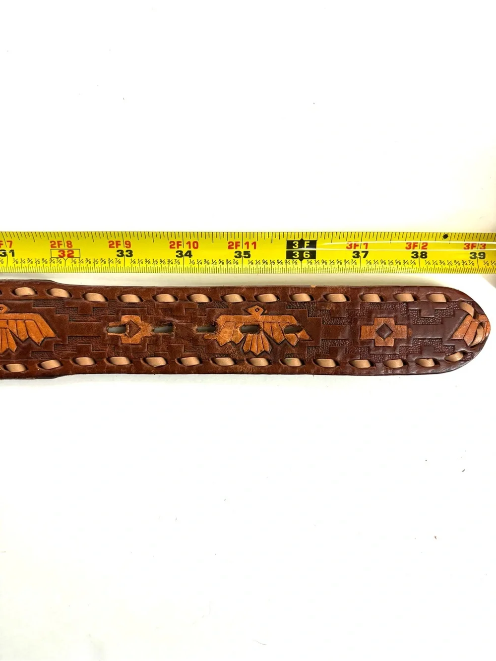 VTG Signed 1975 Rocky Mountain High Colorado Brass Buckle Tooled Leather Belt